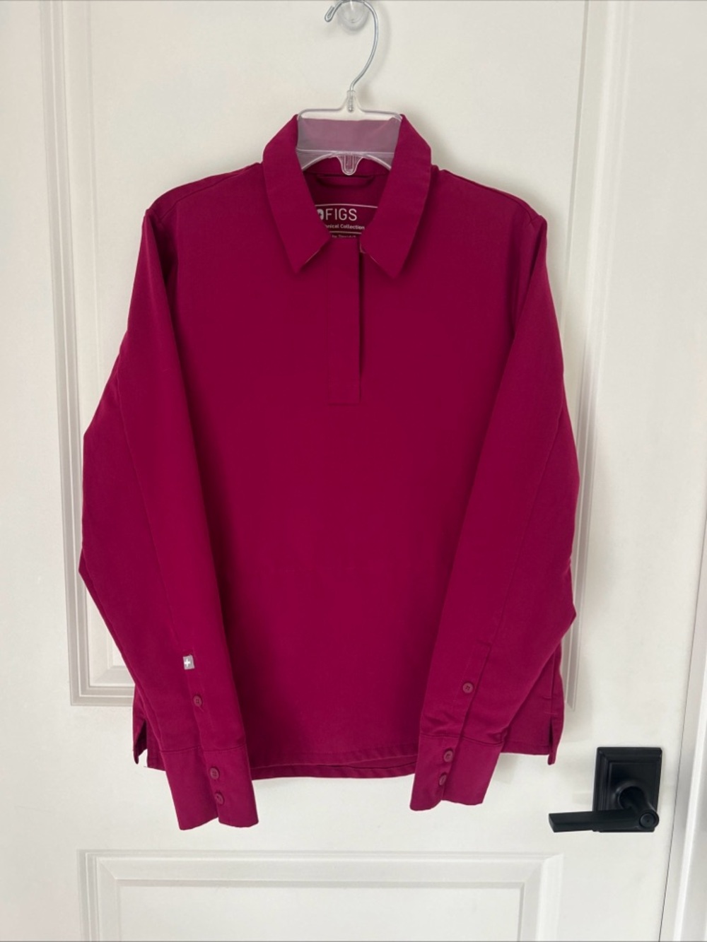 FIGS Nala Magenta Long Sleeve Collared Scrub Medical Uniform Top